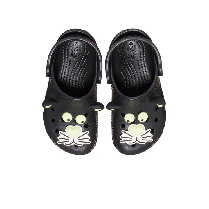 CROCS Classic Glow-In-the-Dark Black Cat Clog Toddler Kids Casual Shoes
